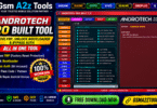 Androtech pro built tool by gsm a2z tools showing frp remove unlock bootloader bypass auth imei backup restore and fix tool download fail features for all android devices