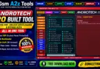 Androtech pro built tool by gsm a2z tools showing frp remove unlock bootloader bypass auth imei backup restore and fix tool download fail features for all android devices