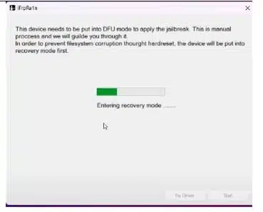 Ifrpra1n v1. 4 tool interface displaying welcome text credits to checkra1n and palera1n teams a backup warning and fix driver and start buttons.