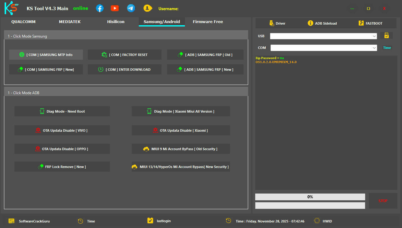 Ks tool samsung – frp remove flashing mtp information and download mode functions.