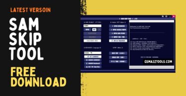 Sam skip tool software interface showing adb enable (at com) android mtp helper adb mode language settings and frp utilities options.