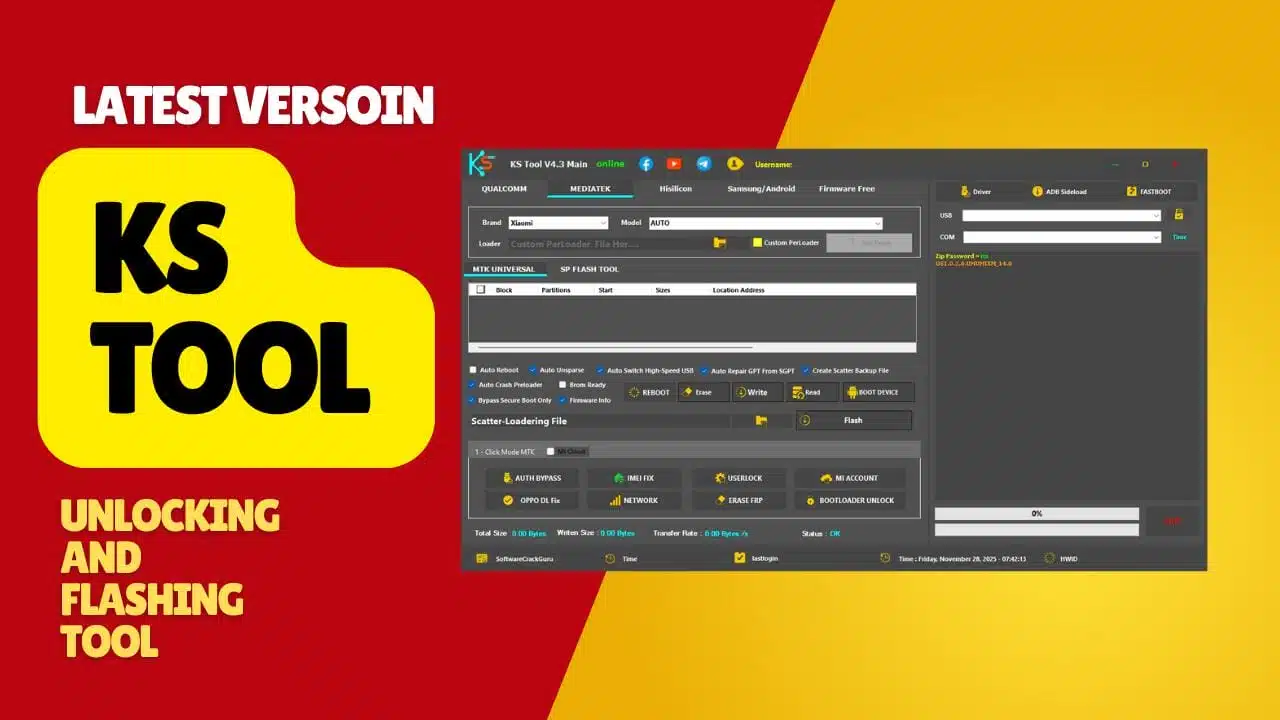 Ks tool v4. 3 mobile flashing and unlocking tool interface for qualcomm mediatek samsung and hisilicon devices