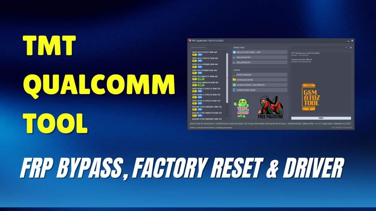 Tmt qualcomm tool interface showing supported oppo and realme models with edl features.