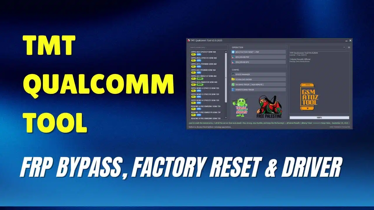 Tmt qualcomm tool interface showing supported oppo and realme models with edl features.