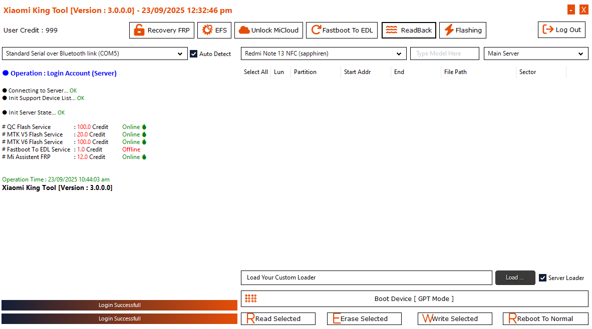 Read selected partitions using xiaomi king tool
