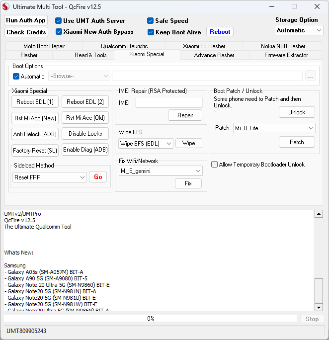Xiaomi special functions in umt qcfire tool flasher