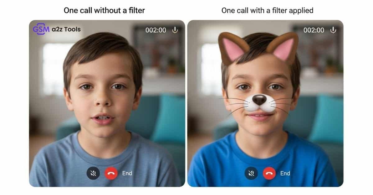 Before and after using google duo filters during a video call