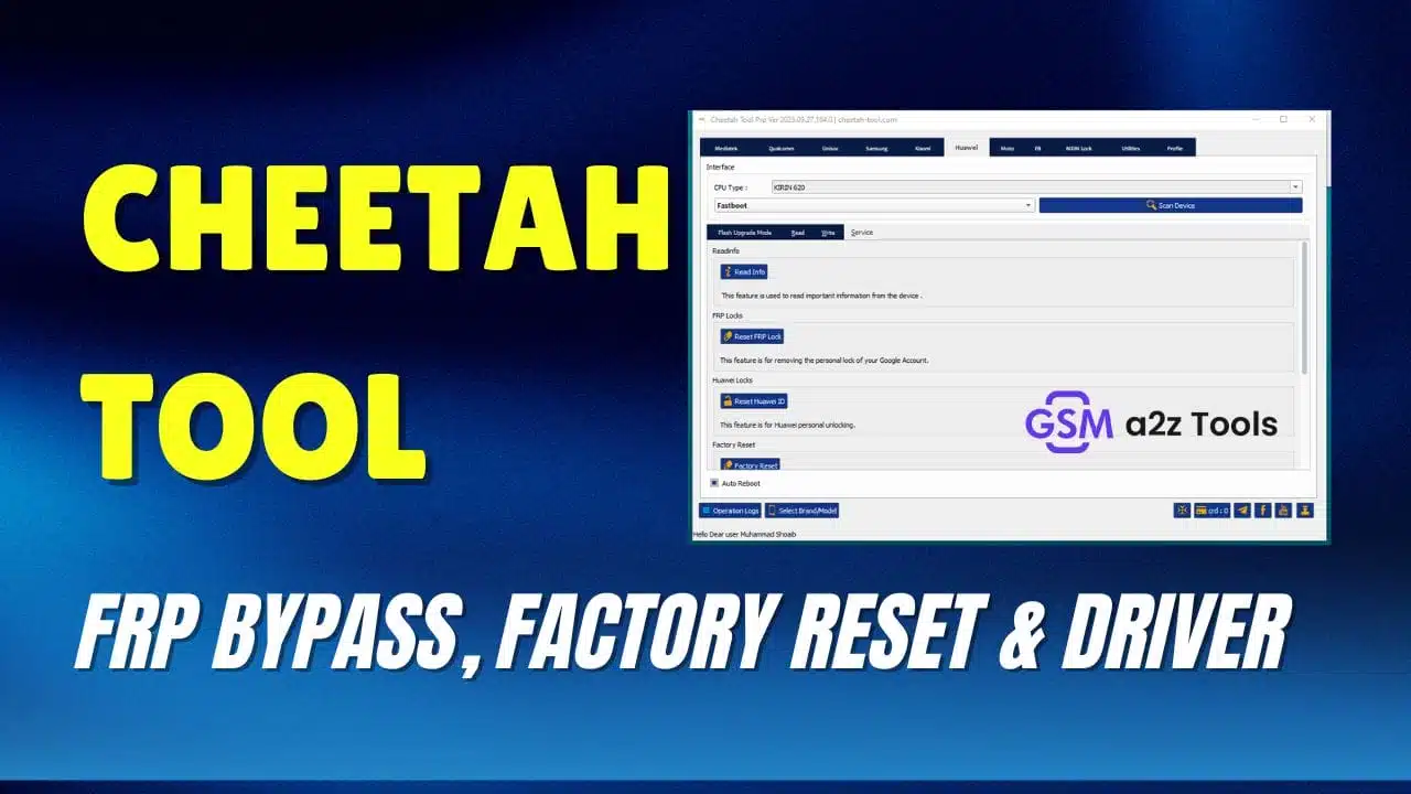 Cheetah tool interface showing mediatek read tab custom loader and partition list used for android flashing frp reset and mdm removal.
