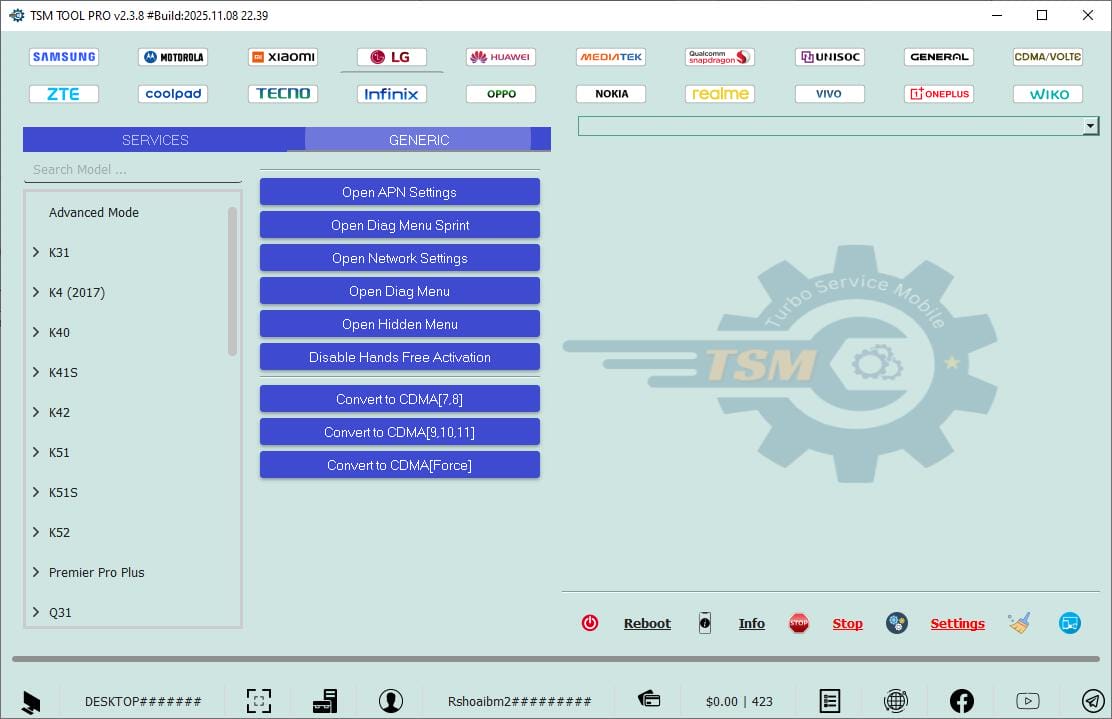 Tsm tool pro lg generic function list
