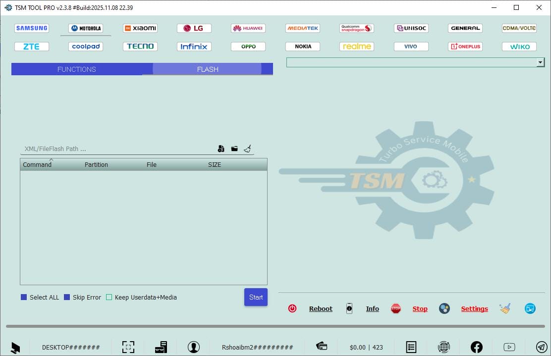 Tsm tool pro motorola flash function interface