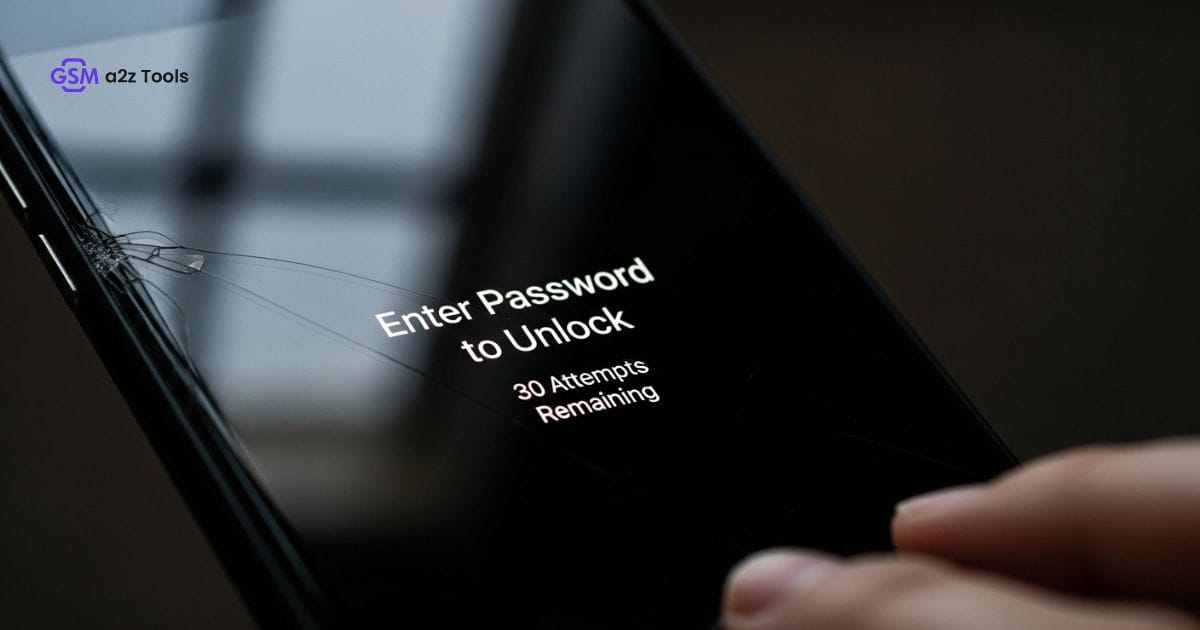 Phone screen showing enter password to unlock 30 30 attempts remaining message