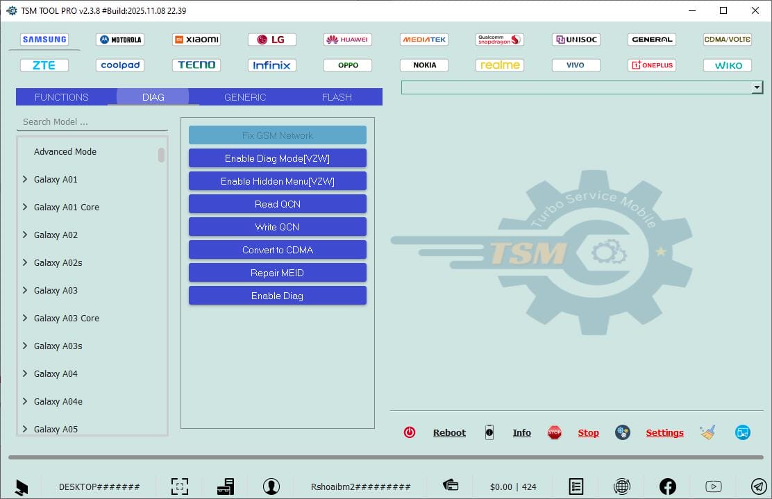 Tsm tool pro generic functions menu