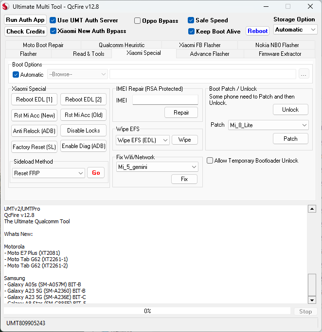 Umt qcfire tool interface for qualcomm flashing frp reset unlock and repair operations