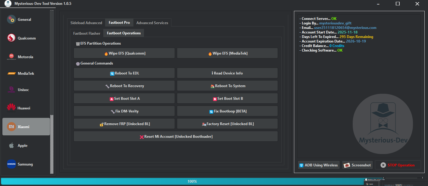 Mysterious dev tool software interface for unlocking frp flashing firmware repairing imei and restoring smartphones