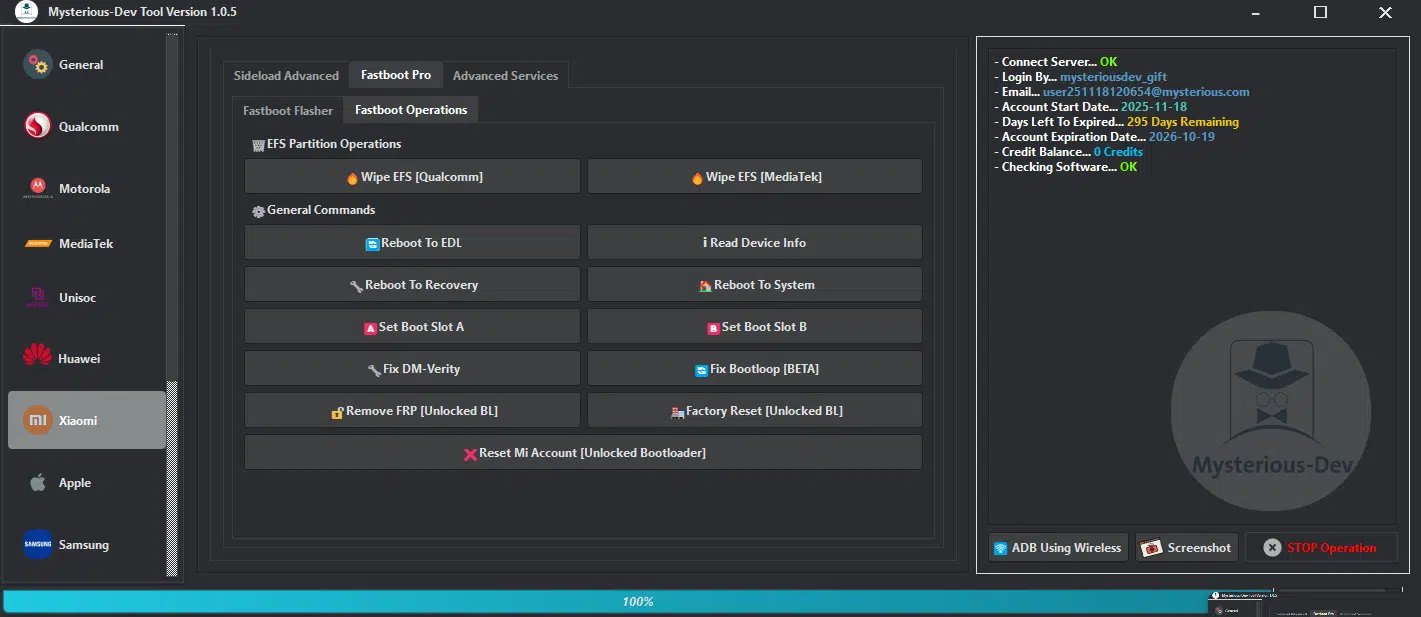 Mysterious dev tool software interface for unlocking frp flashing firmware repairing imei and restoring smartphones