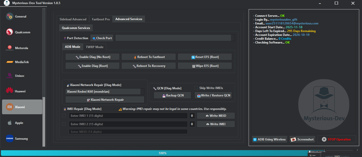Mysterious dev tool interface showing unlocking flashing and repair features for smartphones