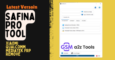 Safina pro tool interface showing xiaomi frp removal and flashing options