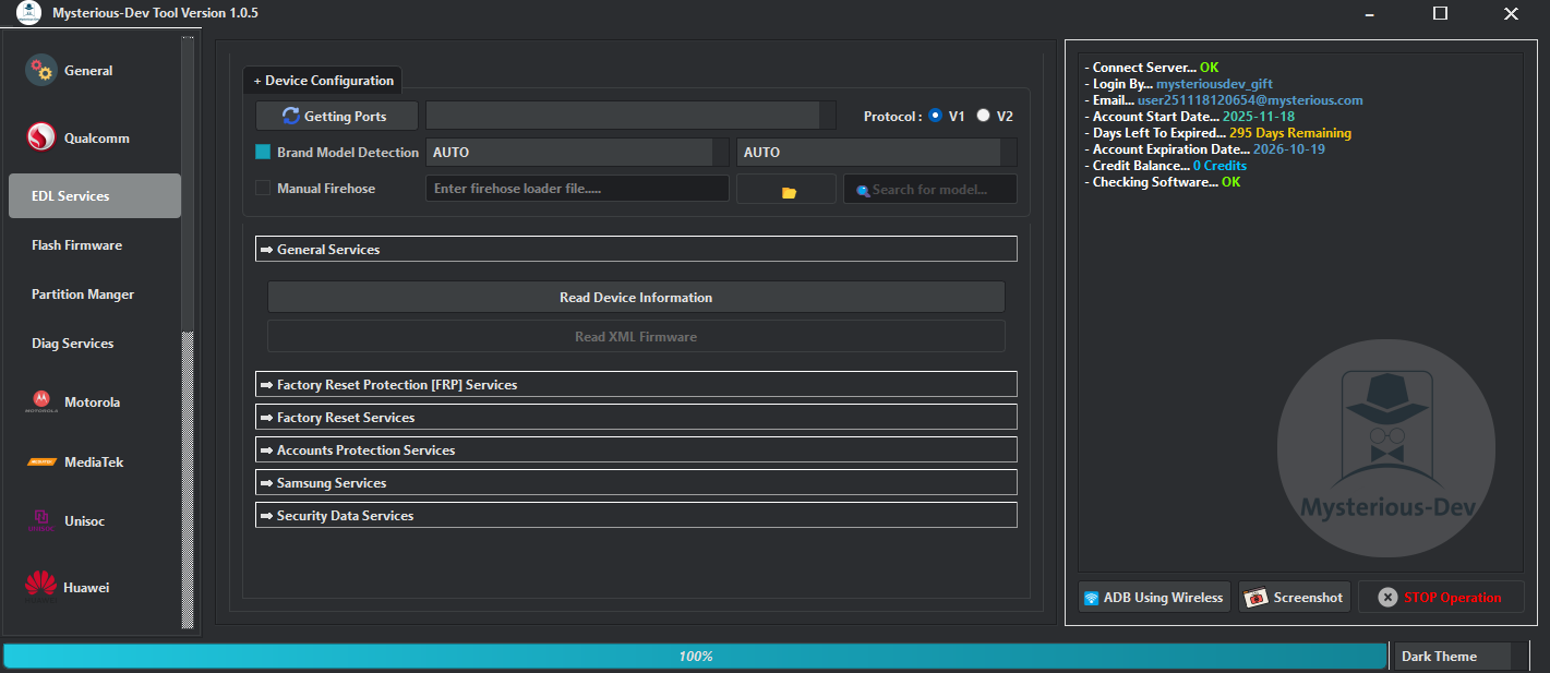 Mysterious dev tool all in one software for unlocking flashing imei repair and frp removal