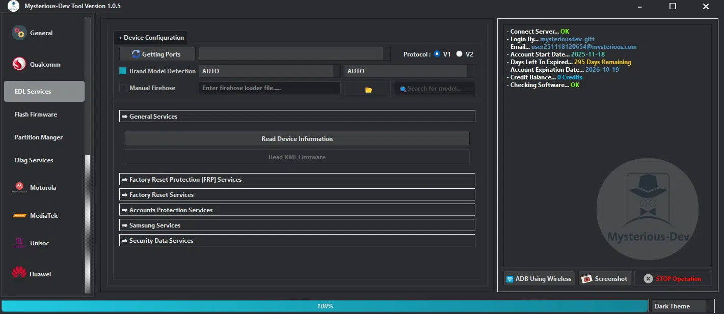 Mysterious dev tool all in one software for unlocking flashing imei repair and frp removal