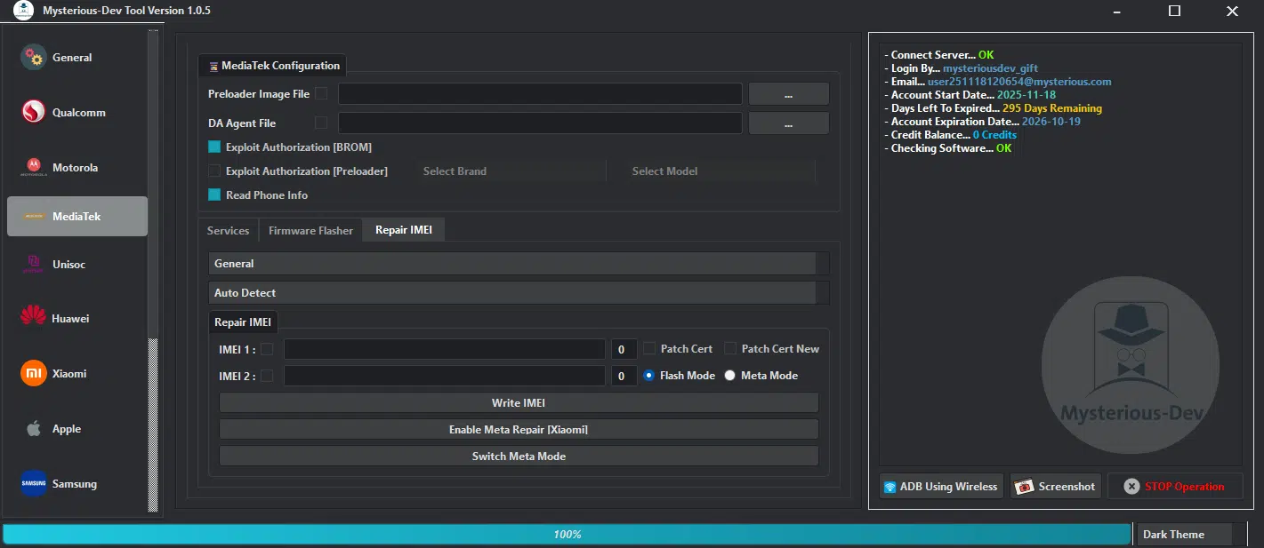 Mysterious dev tool download interface for unlocking frp flashing and repairing android smartphones