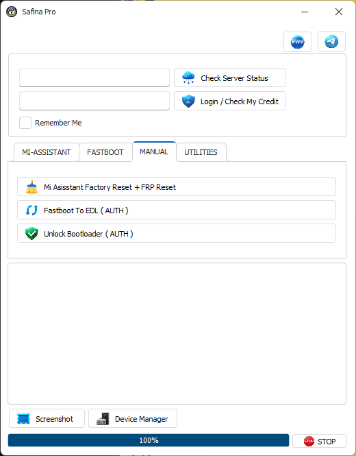 Safina pro tool interface showing xiaomi frp and fastboot services