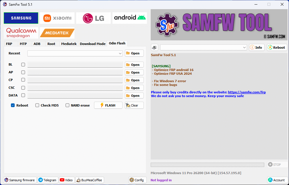 Samfw tool 4. 7. 1 interface showing frp removal and android unlocking features