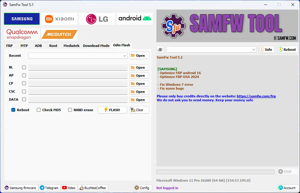 Samfw tool 4. 7. 1 interface showing frp removal and android unlocking features