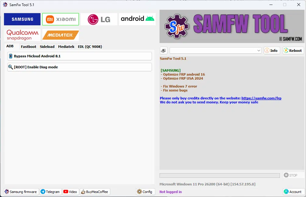 Samfw tool 4. 9 interface showing samsung frp removal and android repair features