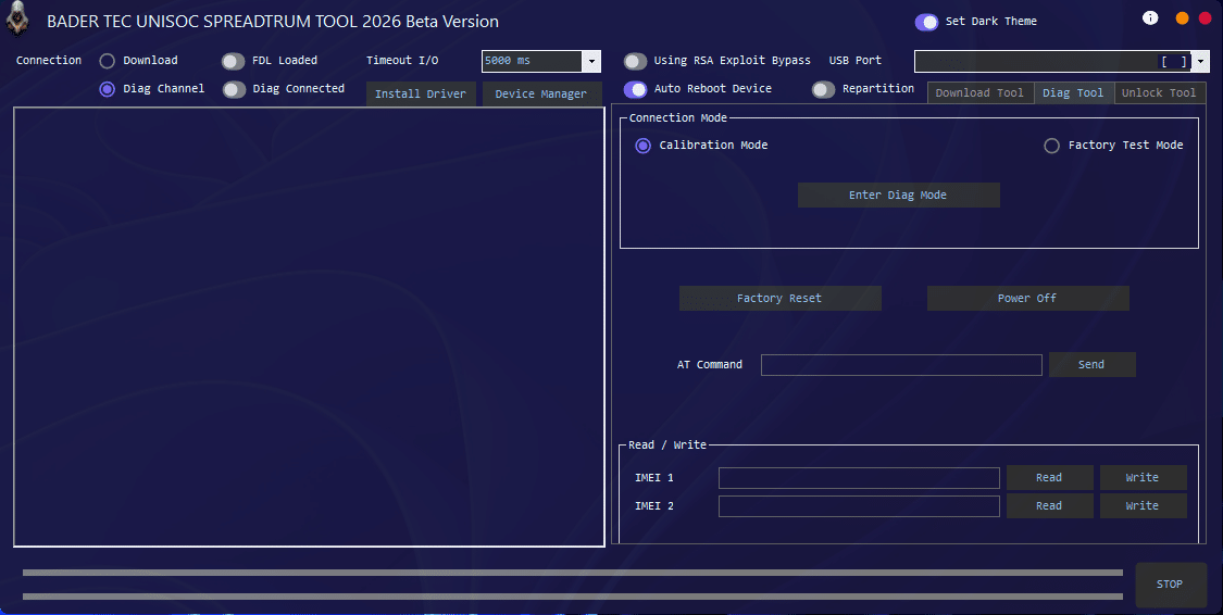 Bader tec unisoc spreadtrum tool software interface showing flash diag and unlock options for unisoc phones