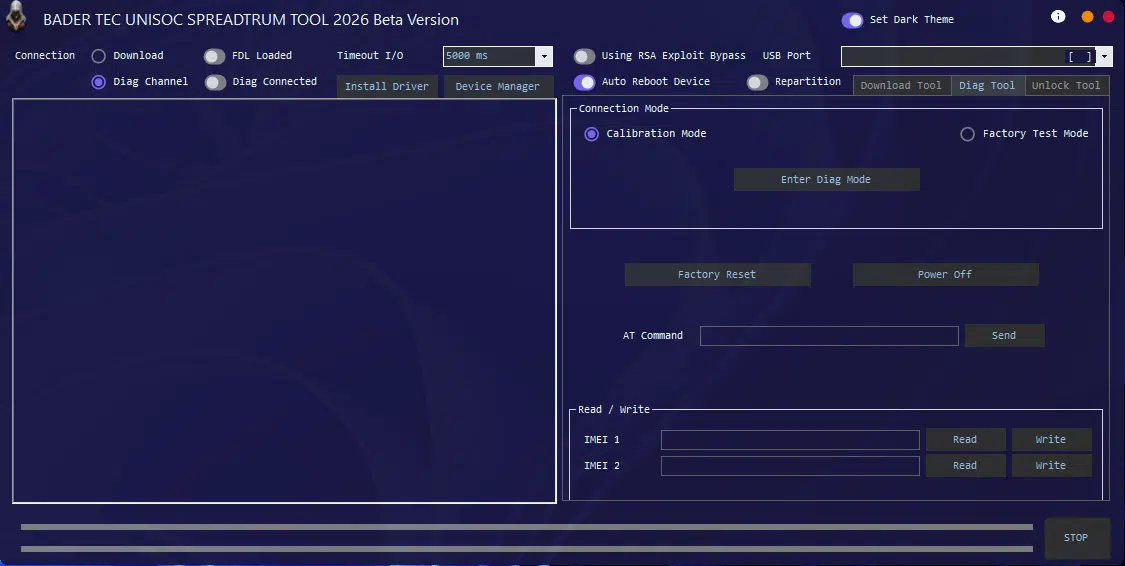 Bader tec unisoc spreadtrum tool software interface showing flash diag and unlock options for unisoc phones