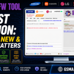 Samfw tool latest version interface showing frp removal servers for samsung xiaomi lg and android 16