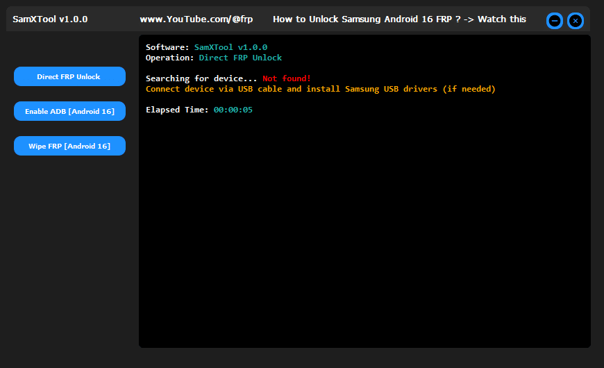 Samxtool latest version android 16 samsung devices showing frp unlock options