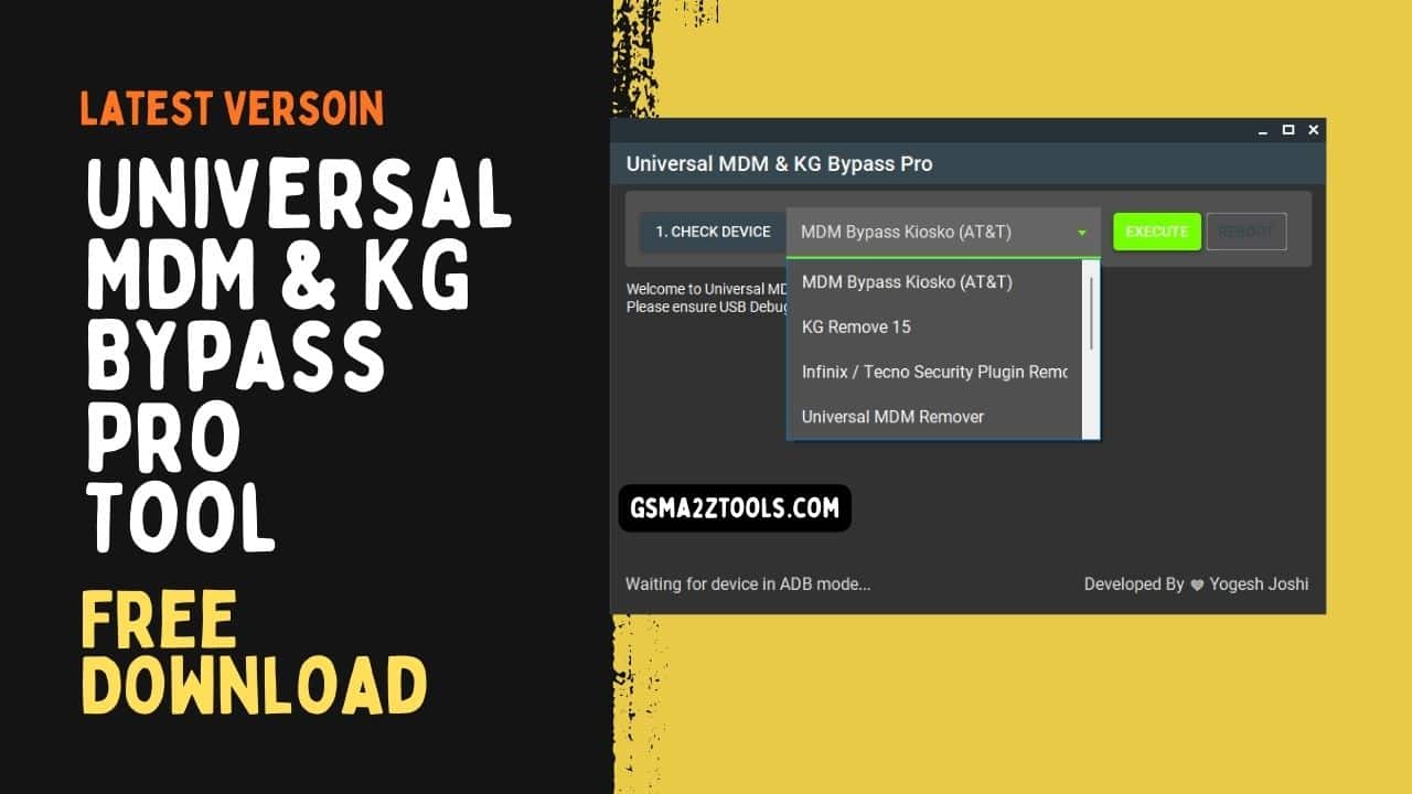 Universal mdm & kg bypass pro tool interface for android device unlocking and kg removal