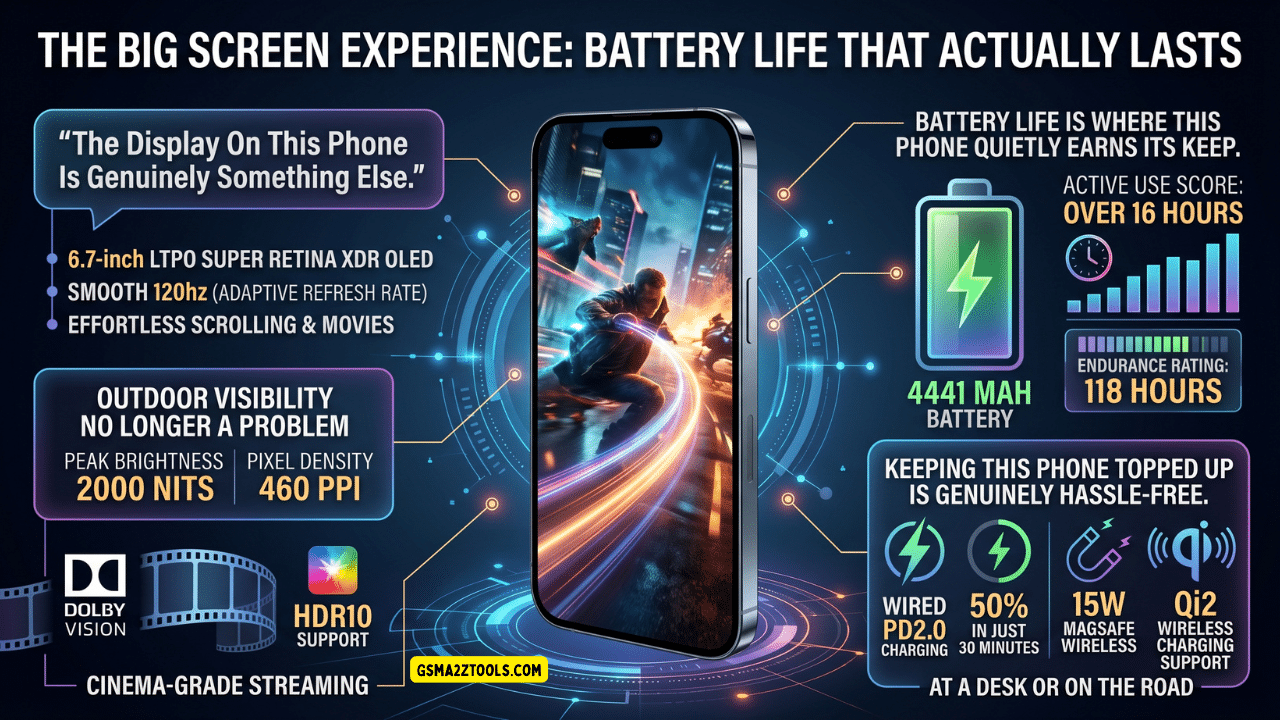 Iphone 15 pro max review display brightness 2000 nits and battery life active use score