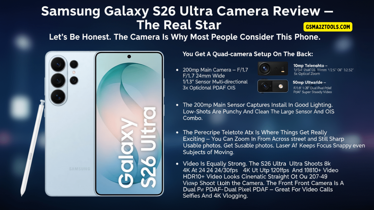 Samsung galaxy s26 ultra showcasing its advanced multi-lens rear camera system in a sleek design.