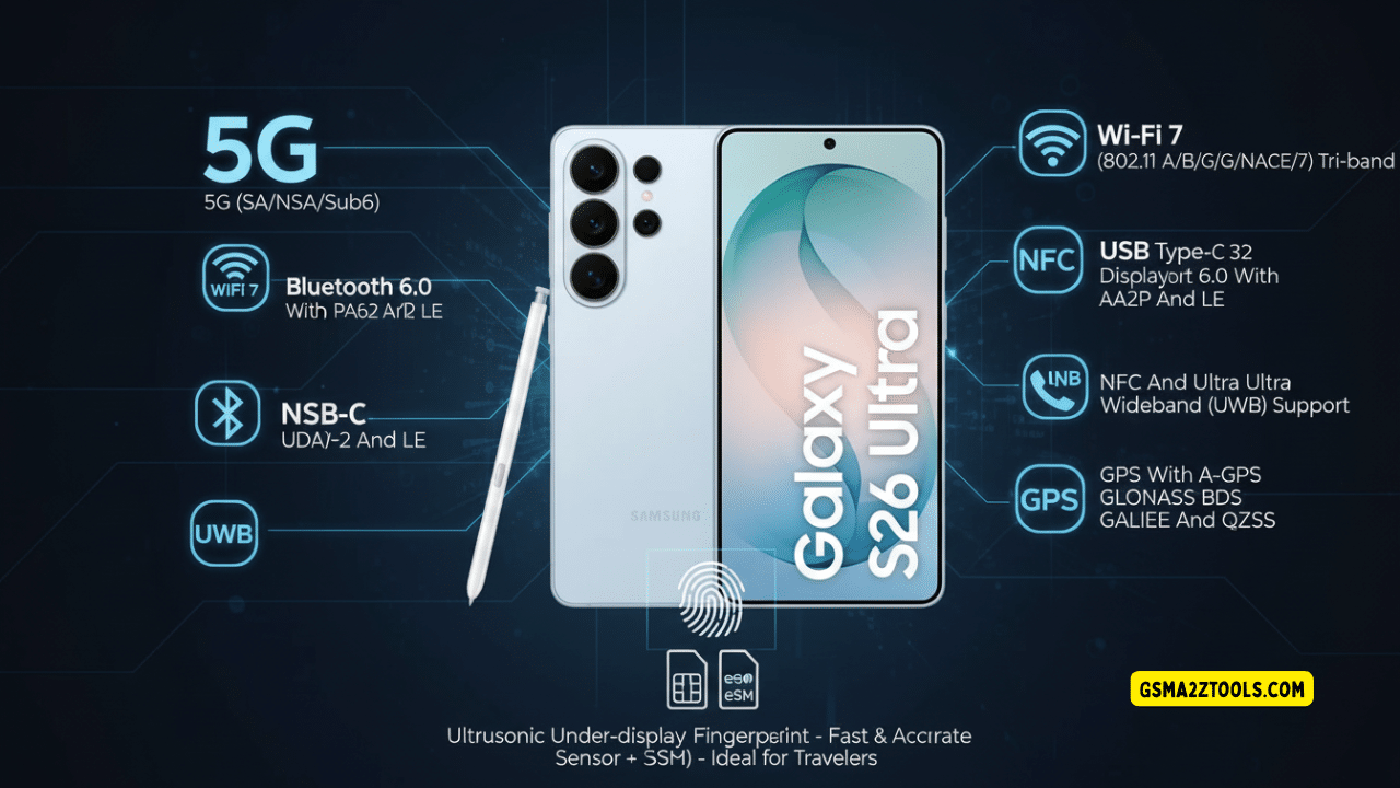 Samsung galaxy s26 ultra showing connectivity features including 5g wi-fi and bluetooth settings on screen