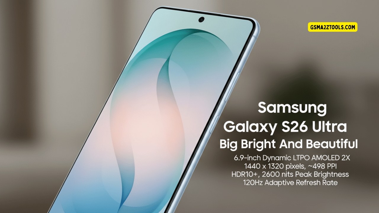 Samsung galaxy s26 ultra featuring a large bright high-resolution display with vivid colors and minimal bezels