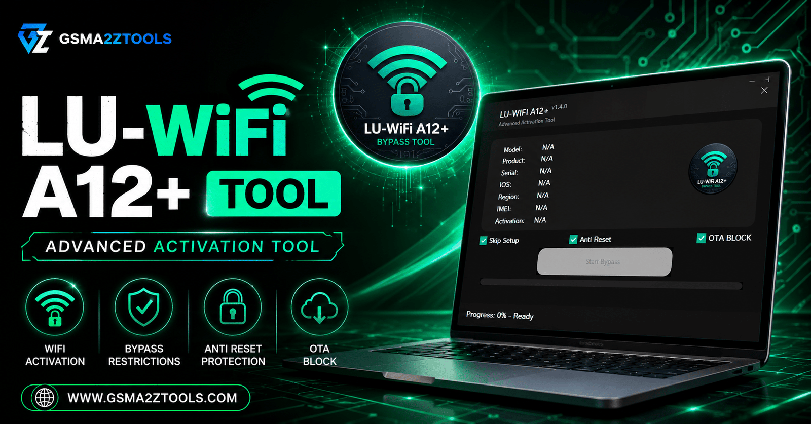 Lu wifi a12 plus tool software interface for icloud bypass and mobile repairing