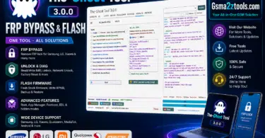 The ghost tool frp bypass and flash software interface showing samsung lg xiaomi qualcomm and mediatek support on windows 11