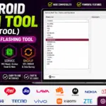 Android multi tool (amt tool) device list showing supported brands including samsung xiaomi huawei oppo and vivo for unlocking and flashing