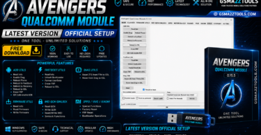Vengers qualcomm module promotional banner showing adb utils firmware utils and imei-qcn-simlock