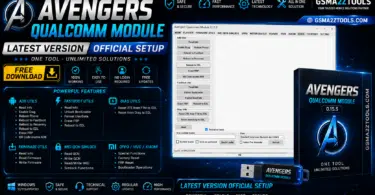 Vengers qualcomm module promotional banner showing adb utils firmware utils and imei-qcn-simlock
