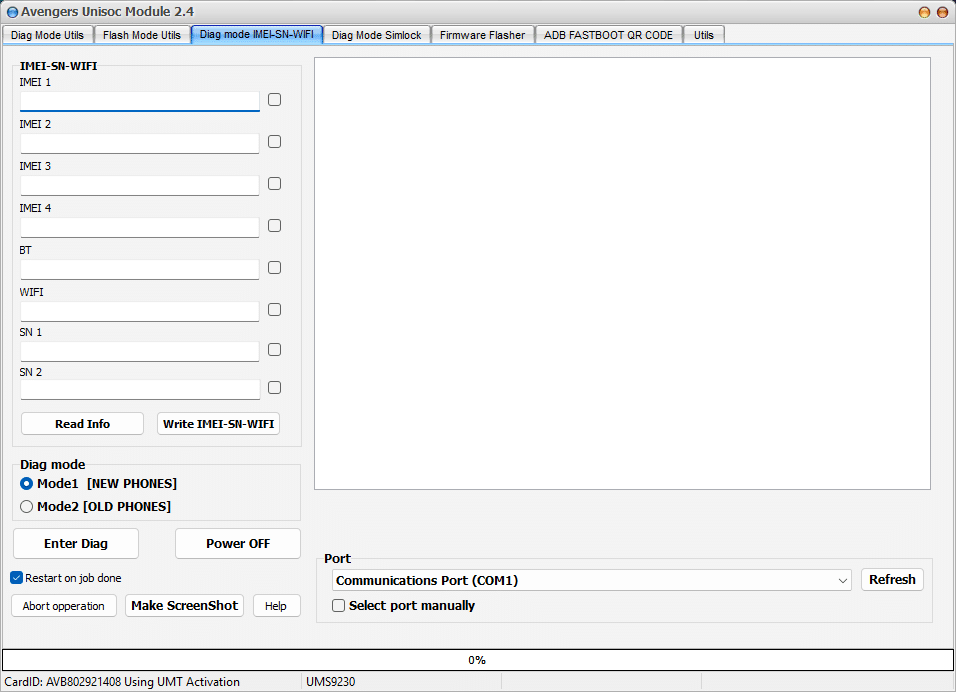 Avengers spreadtrum module imei-sn-wifi tab with fields for imei bt wifi and sn
