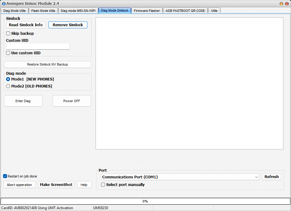 Avengers spreadtrum module diag mode simlock tab with remove simlock and custom uid options