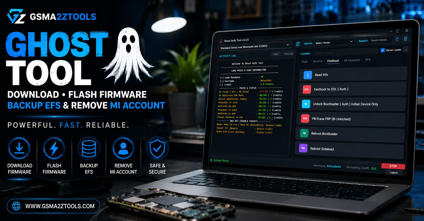 Ghost tool download flash firmware backup efs remove mi account xiaomi redmi repair software gsma2ztools
